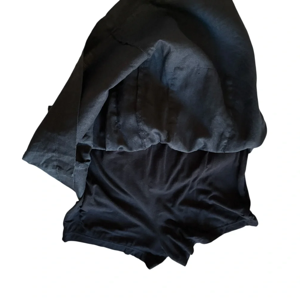 Nicole Miller Black 100% Linen Mini Skirt Patch Pockets Elastic Waist XS Summer